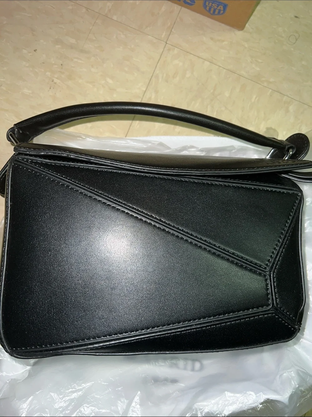 Black Structured Leather Shoulder Bag